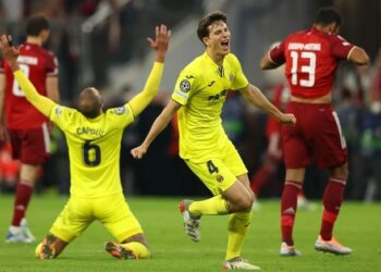 PEMAIN Villarreal meraikan kejayaan menumpaskan Bayern Munich pada suku akhir kedua Liga Juara-Juara di Allianz Arena, Munich hari ini.