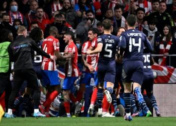 AKSI 'panas' Atletico Madrid-Manchester City berlanjutan sepanjang 90 minit di Stadium Wanda Metropolitano, Madrid.