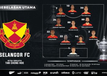Kesebelasan utama Selangor menentang JDT malam ini. - MFL