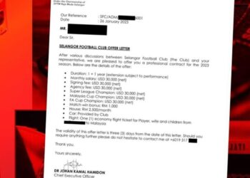 Dokumen  surat tawaran kepada pemain import Selangor yang sedang tular di media sosial. – IHSAN HARIMAU SELATAN X