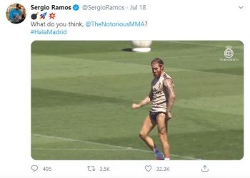 GELAGAT Sergio Ramos yang dimuat naik dalam Twitter.