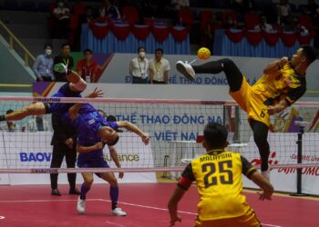 Aksi pasukan sepak takraw negara ketika di Sukan SEA Hanoi 2021.