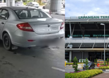 Kejadian seorang pemandu teksi limosin lapangan terbang yang berang selepas barisannya dipotong merempuh kenderaan lain di LTAKK (kanan)
