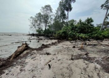HAKISAN pantai yang berlaku membimbangkan penduduk yang tinggal berhampiran di Taman Sri Pantai, Rimba Terjun di Pontian, Johor.