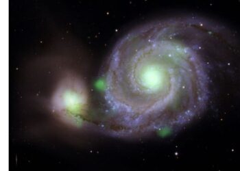 Dr. Adlyka dan 
rakan-rakan penyelidik berjaya menunjukkan bahawa M51b (galaksi kecil sebelah kiri) mengandungi salah satu lohong hitam supermasif yang paling lemah dalam alam semesta kita. Imej oleh NASA/JPL-Caltech, IPAC.Bumi