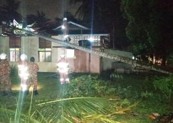 SEBATANG pokok kelapa dengan ketinggian 9 meter tumbang dan menghempap ruang dapur serta bilik sebuah rumah di Batu 8, Kampung Nyatoh, Kuala Sawah, Rantau, Seremban, malam semalam.