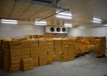 SEBAHAGIAN daripada kotak mengandungi ayam sejuk beku yang dirampas di ICQS Bukit Kayu Hitam, Kubang Pasu, Ahad lalu.