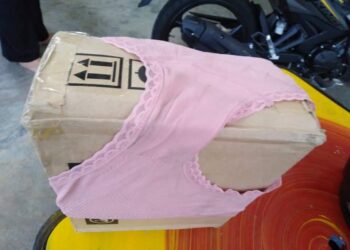 KOTAK pesanan dari Station 18, Ipoh yang diterima seorang wanita yang disarung seluar dalam yang tular dalam media sosial hari ini. - MEDIA SOSIAL