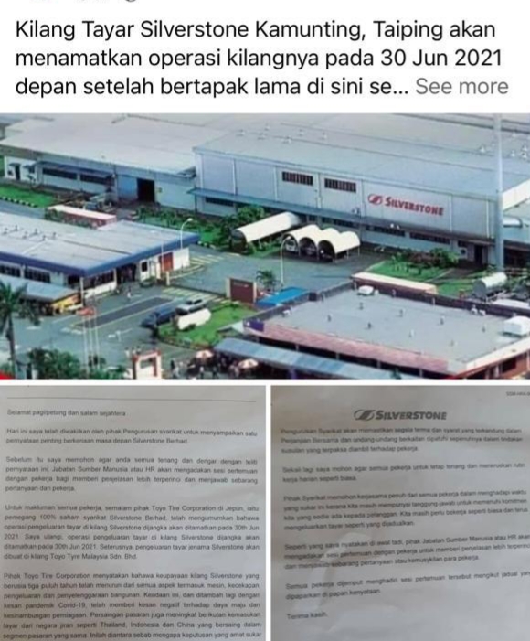 Kilang Silverstone Taiping henti operasi 30 Jun ini - Utusan Digital