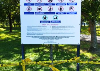 SALAH satu papan tanda amaran di Taman Tasik Cyberjaya sebagai peringatan kepada pengunjung bagi mengelakkan kejadian lemas daripada berulang di lokasi taman awam berkenaan.