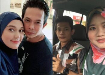 Aidid bersama isteri barunya Serina  Redzuawan (kiri) dan bekas isterinya, Hamizah Shafee (kanan).