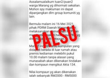 PERINGATAN pematuhan prosedur operasi standard (SOP) Perintah Kawalan Pergerakan (PKP) oleh Ketua Polis Daerah Marang disahkan palsu.