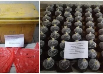 SEBANYAK 70 bungkusan berisi air ketum dirampas polis dalam satu serbuan di Felda Serting Hilir, Jempol, awal pagi semalam.-IHSAN POLIS