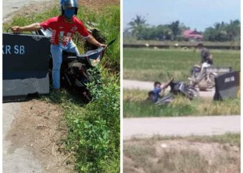 GAMBAR yang tular memaparkan aksi beberapa individu yang cuba merentas daerah menerusi laluan sawah di Sekinchan, Selangor baru-baru ini.