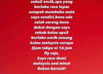 TANGKAP layar status Hafizh Syahrin dalam media sosial