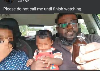 TANGKAP layar video tular di Facebook yang memaparkan perlakuan lelaki yang mendakwa memberi minum racun kepada isteri, anak serta dirinya. - MEDIA SOSIAL