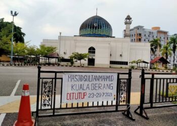 MASJID Sultan Mahmud Kuala Berang di Hulu Terengganu ditutup selama tujuh hari berikutan kes positif Covid-19.