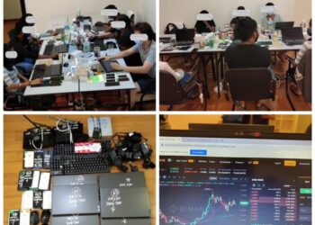 ANTARA mereka yang ditahan dan barang rampasan untuk siasatan lanjut berhubung judi dalam talian.
