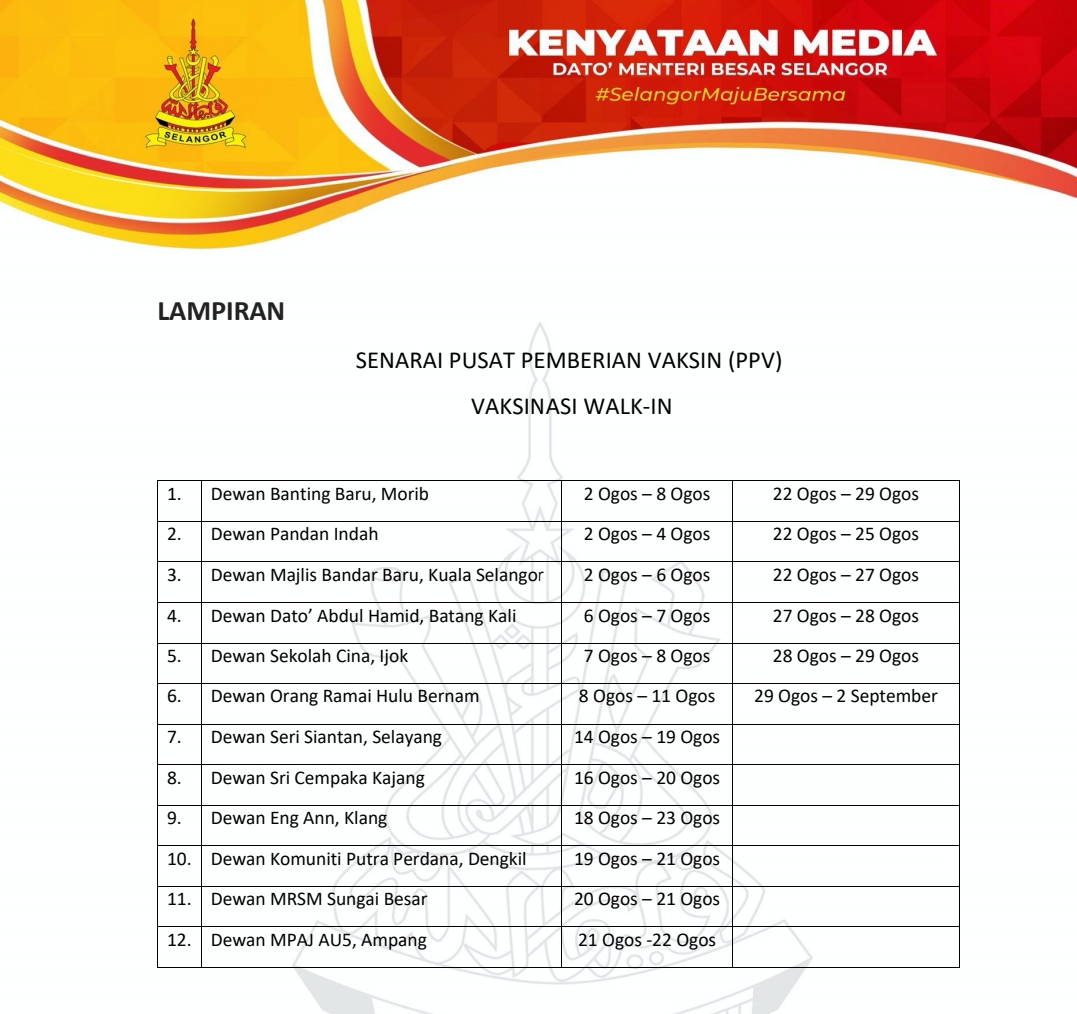 Selangor vaccine selangkah Selangor Employers