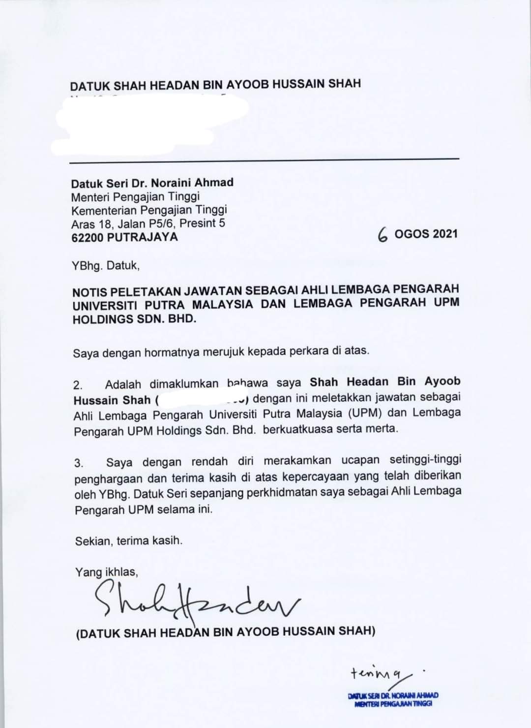 Noraini letak jawatan