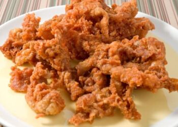 KULIT ayam digoreng rangup amat digemari kebanyakan orang yang lazim dimakan sebagai snek ringan. – GAMBAR MEDIA SOSIAL