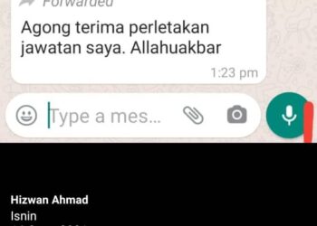 tangkap layar mesej yang diterima Hizwan daripada Perdana Menteri.
