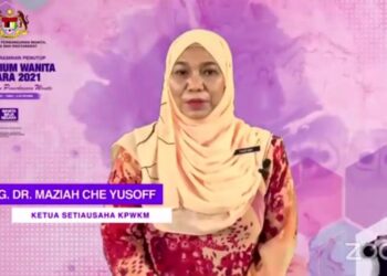 MAZIAH Che Yusoff berucap sempena majlis penutup Simposium Wanita Negara 2021 secara dalam talian.