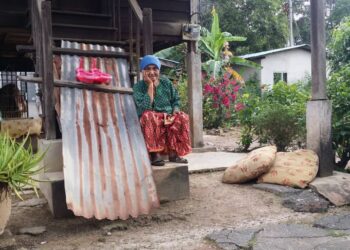 LIN Bakar termenung di tangga rumahnya sambil menanti bantuan di Kampung Permatang Chengai, Jalan Ruat, Yan. – UTUSAN/OTHMAN YAHAYA