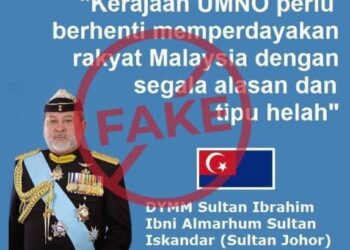 POSTER palsu dibuat pihak tidak bertanggungjawab yang mengaitkan Sultan Ibrahim Sultan Iskandar.