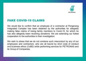 KENYATAAN dimuat naik Petronas mengenai kes melibatkan seorang kakitangan kontraktor di Kompleks Pengerang, Kota Tinggi di Johor.
