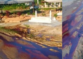 GAMBAR tular dalam media sosial berlakunya limpahan cecair bewarna merah di kawasan Tanah Perkuburan Islam Forest Heights, Senawang, Seremban baru-baru ini sehingga menimbulkan kebimbangan orang ramai.