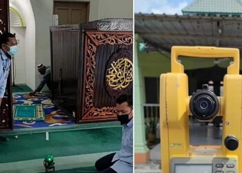 TEAM Kiblat Jabatan Mufti Selangor melakukan tugasan mengesahkan arah kiblat di sebuah surau baru-baru ini.