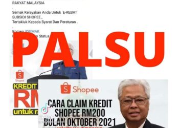 TANGKAP layar kempen 'Bantuan Kredit Shopee RM200 Untuk Rakyat Malaysia' yang dinafikan SPAN.