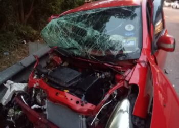 KEADAAN kemalangan di Jalan Seremban-Kuala Pilah dekat Bukit Putus yang mengorbankan seorang kakitangan RTM Negeri Sembilan.