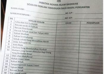 TANGKAP layar yang memaparkan senarai 18 soalan wajib dijawab oleh bakal pengantin lelaki dan perempuan Islam di Sarawak.