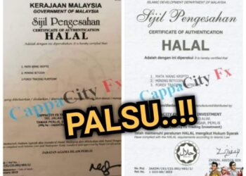 TANGKAP layar sijil halal palsu bagi mempromosikan produk kewangan mereka berasaskan Wang Kripto, Bitcoin dan Forex.