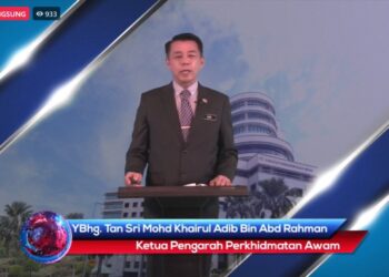MOHD. KHAIRUL ADIB Abd. Rahman ketika berucap pada Perhimpunan Bulanan JPA secara maya di Putrajaya, hari ini. – Foto ihsan JPA