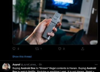 TANGKAP layar petikan ciapan Twitter yang tidak bersetuju penggunaan peranti android.