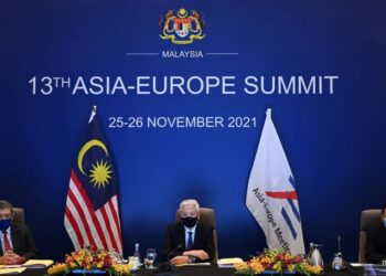 ISMAIL SABRI Yaakob ketika memimpin delegasi Malaysia ke Sidang Kemuncak Asia-Eropah (ASEM) Ke-13 secara maya di Putrajaya hari ini. – Foto ihsan Wisma Putra