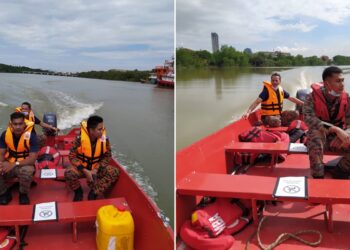 PASUKAN bomba giat menjalankan operasi mencari mangsa yang nekad terjun Sungai Klang berhampiran bangunan MPK  hari ini.