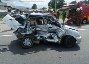 KEADAAN kereta Perodua Kancil dipandu Mohammad Zawawi Abdullah selepas dirempuh Toyota Hilux di Kilometer 2, Jalan Ajil-Kuala Berang di Hulu Terengganu, hari ini.