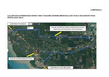 KENDERAAN berat perlu melalui Jalan Raja Musa dan Jalan Rawang sebagai laluan alternatif bagi perjalanan antara Tanjong Karang dan Pusat Bandar Kuala Selangor selepas laluan utama ditutup berikutan kerja-kerja membaiki jejantas rosak selama tiga hari di hadapan SMK Pengkalan Permatang, Kuala Selangor, Selangor.