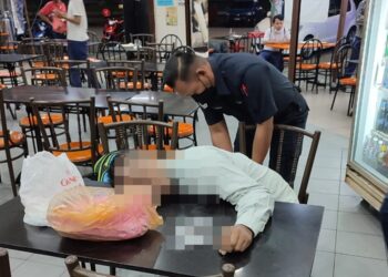 ANGGOTA polis menerusi satu gambar tular dalam media sosial sedang memeriksa seorang lelaki tidak sedarkan diri ketika sedang bersarapan dekat sebuah restoran di Bukit Sentosa, Rawang, Selangor.