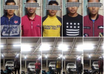 LIMA penunggang motosikal yang ditahan kerana melakukan aksi  ‘superman’ dalam Op Samseng Jalanan di Hentian Rehat dan Rawat Bukit Besi, Lebuhraya Pantai Timur 2 (LPT2) di Dungun, semalam
