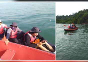 ANGGOTA bomba menyelamatkan tiga individu berkayak yang hanyut ke tengah laut akibat pusaran air dalam kejadian di Tanjung Tuan, Port Dickson hari ini. - GAMBAR/IHSAN BOMBA