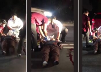 KEADAAN wanita warga emas yang terbaring selepas dilanggar lari apabila motosikalnya bergesel dengan sebuah Perodua Axia di Jalan Banting - Dengkil di Olak Lempit, Kuala Langat, Selangor, baru-baru ini.