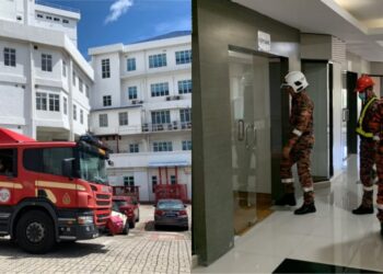 ANGGOTA bomba tiba di sebuah hospital swasta di Seremban selepas menerima aduan berlaku rekahan struktur di bangunan hospital tersebut susulan gegaran yang berlaku pagi tadi. - GAMBAR/IHSAN BOMBA