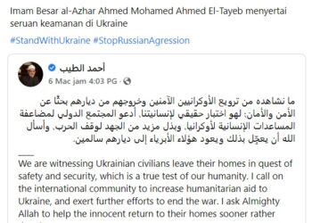 TANGKAP layar yang memaparkan hantaran Syeikh Al-Azhar dikongsi oleh Kedutaan Ukraine di Malaysia.