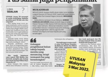 KERATAN akhbar 3 Mac 2022.