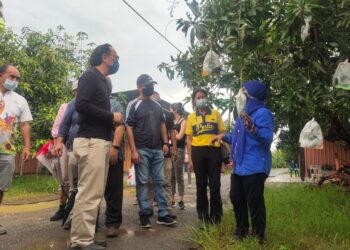 GAN AY  LING (dua dari kanan) bersama rombongan pengusaha agro pelancongan mendengar taklimat pegawai Jabatan Pertanian Perlis (kanan) di Pusat Kecemerlangan Harumanis Bukit Bintang, Kangar, Perlis hari ini. UTUSAN/SYED AZLAN SAYID HIZAR